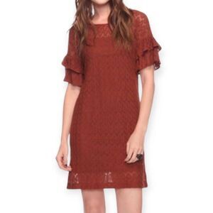 FOREVER 21 LT. BROWN CROCHET/LACE LIKE DRESS SZ.M EUC.